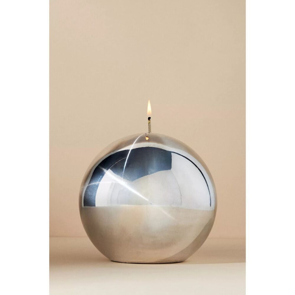 Anthropologie Metallic Sphere Candle Silver Extra Large NEW